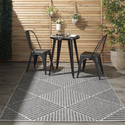 Outdoor Indoor Rug by Cozumel Nourison CZM05 Stripes 3D Modern Dark Grey Rug