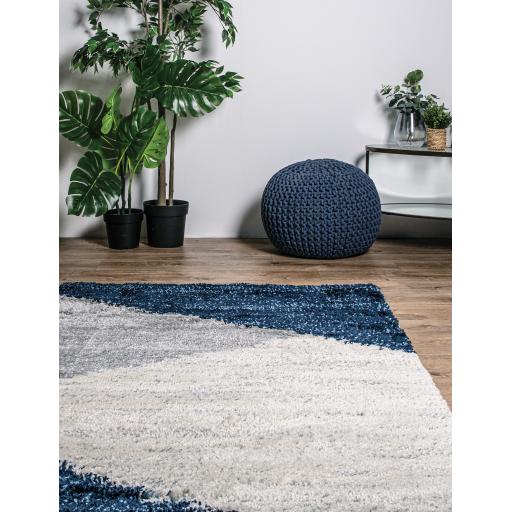 Nordic Shaggy Rug Modern Living Room Rug in Navy Grey Large 150x210 cm