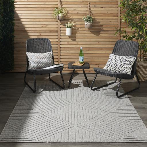 Outdoor Indoor Rug by Cozumel Nourison CZM05 Stripes 3D Modern Light Grey Rug