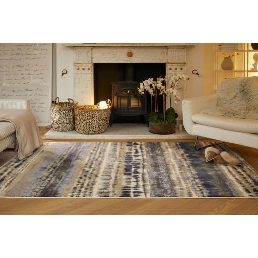 Batik Multi Rug by Origins in Natural Blue Multi Modern Abstract New Design Soft Silky Rug