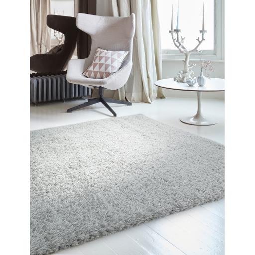 Payton Shaggy Rug Soft Fluffy Living Room Bedroom Silky Shimmer Silver Rug