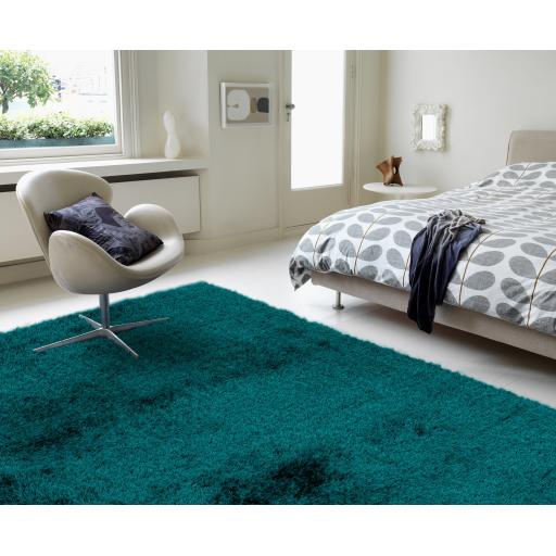 Payton Shaggy Rug Soft Fluffy Living Room Bedroom Silky Shimmer Teal Rug