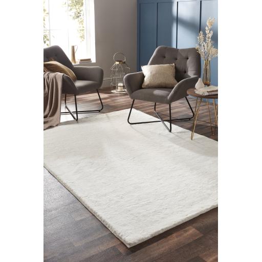 Origins Washable Faux Fur Modern Plain Ivory Non-Slip Rug