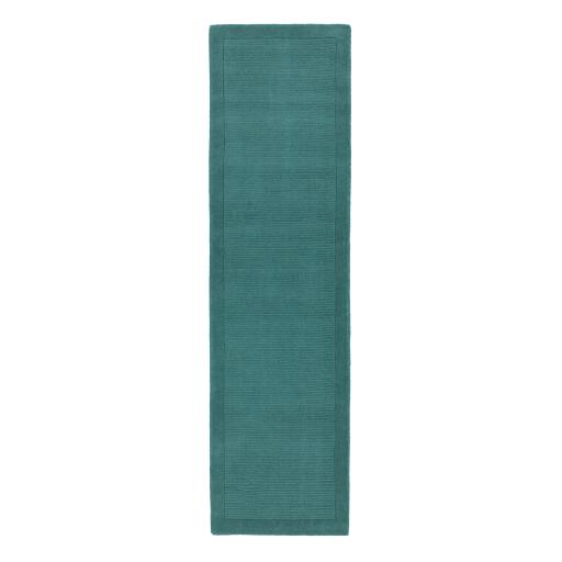 York Wool Rug Hand Made Modern Plain Bordered Hallway Runner Rug in Teal 68 x 240 cm