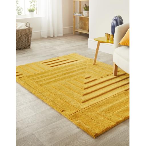 Origin Maze Rug Soft Wool High Quality Modern Linear Geometric Rug in Ochre Yellow