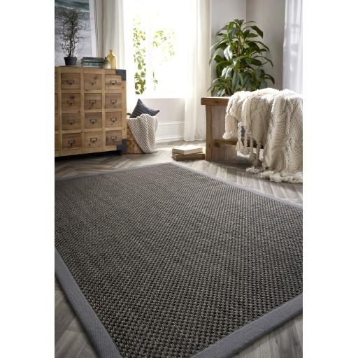 Origins Sisal Border Rug Modern Natural Jute Flatweave Hand Made Rug in Dark Grey with Grey Border