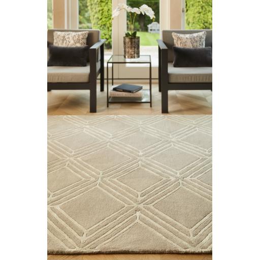 Origins Vienna Rug Wool Viscose Modern Geometric Living Room Quality Hand Made Rug in Mink Brown