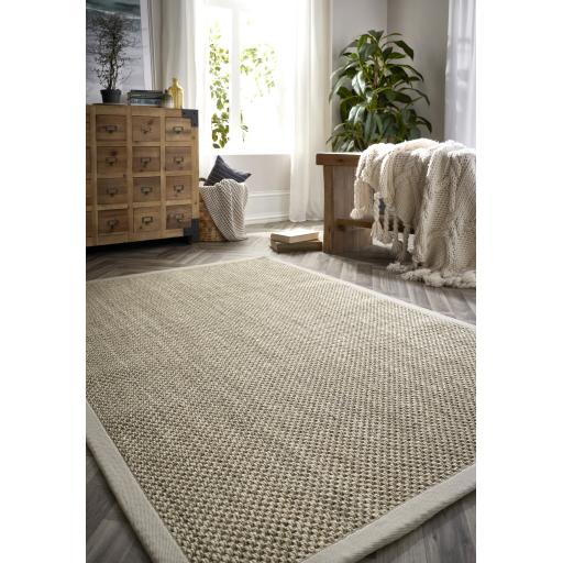 Origins Sisal Border Rug Modern Natural Jute Flatweave Hand Made Rug in Light Beige with Sand Border