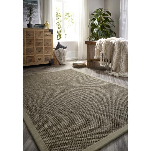 Origins Sisal Border Rug Modern Natural Jute Flatweave Hand Made Rug in Sage Green with Sage Green Border