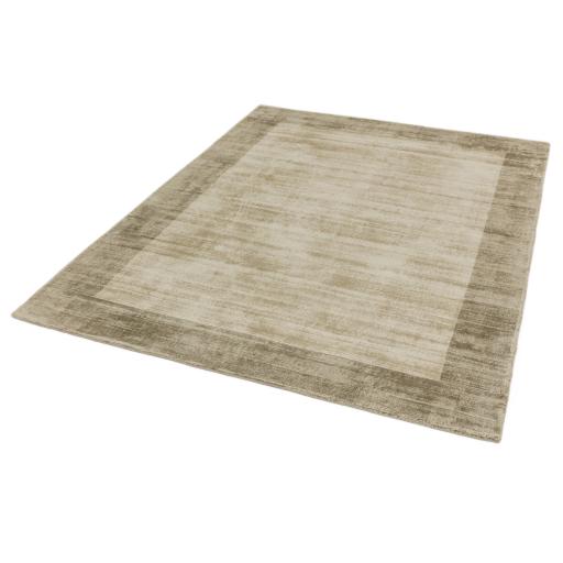 Blade Border Plain Silky Hand Woven Viscose Rug in Smoke Putty Border