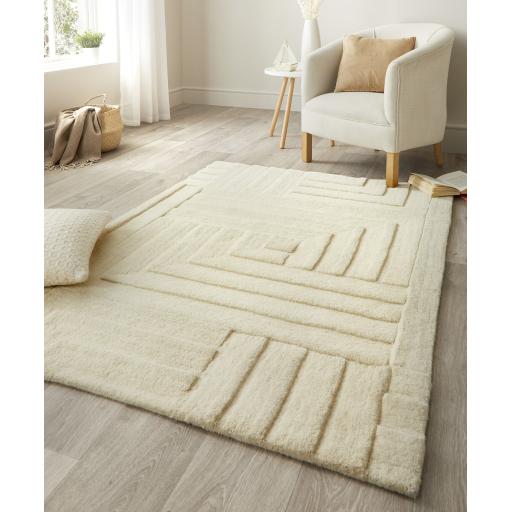 Origin Maze Rug Soft Wool High Quality Modern Linear Geometric Rug in Pristine Cream in 200x290 cm