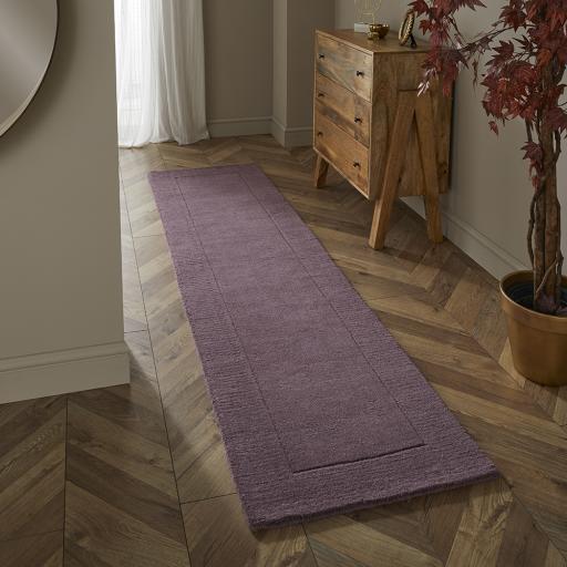 Esme Wool Bordered Plain Hall Rug for Hallways Soft Vibrant Colours Hand Carved Runner Rug in 60x230 cm