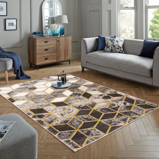 Marbled Geometric Rug Modern 3D Kubic Patterned Carpet for Living Room Bedroom Bianco 207IA Soft Quality Rug