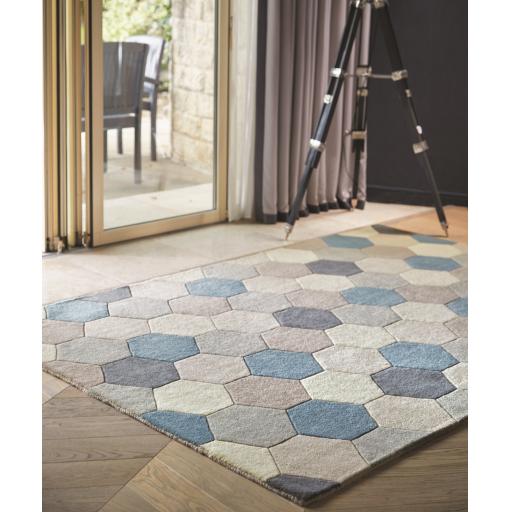 Origins Farah Hexagon Rug Geometric Hand Carved Wool Modern Hand Made Rug in Pastel Multi Colours