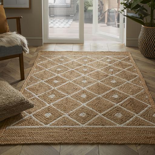 Natural Jute Hand Braided Diamond Rug for Indoor Sheltered Outdoor Reversible Rug in Medium Size 120x170 (4'x5'6")