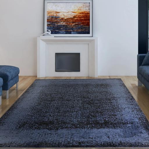 Elodie Contemporary Rug Modern Luxurious Soft Silky Metallic Shine Abstract Rug in Indigo Black