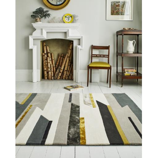 Matrix Rhombus Geometric Rug Hand Made Soft Wool Rug in Mustard