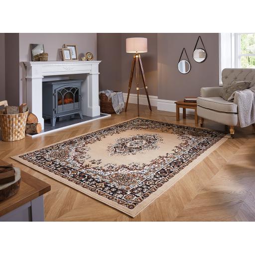 Lancashire Berber Traditional Oriental Classic Rug Hallway Runner and Circle Carpet in Beige