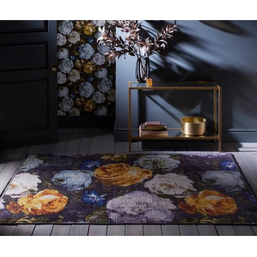 Floretta Floral Rug by Clarke & Clarke Botanical Roses Flatweave Rug in Mineral Charcoal