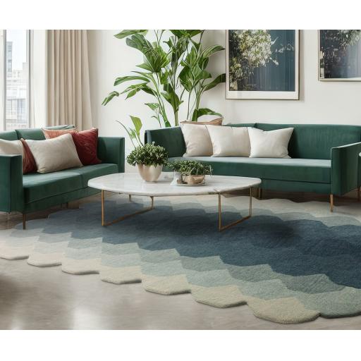 Hive Rug Modern Soft 100% Wool Hand Tufted Elegant Geometric  Gradient Effect Rug in Teal Blue