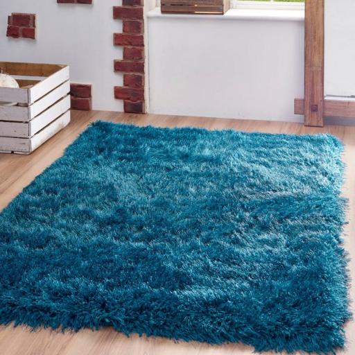 Origins Extravagance High Pile Fluffy Modern Shaggy Teal Blue Rug