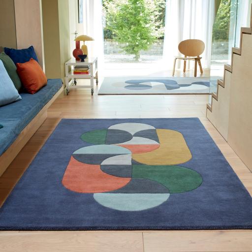 New Matrix Statement MAX91 Modern Retro Geometric Hand Tufted Rug in Navy Blue Multi