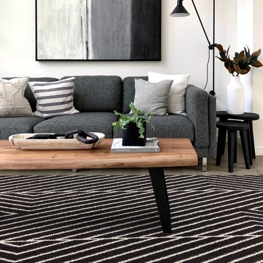 Muse Modern Geometric Linear Striped Grey and Black Rug Hallway Runner