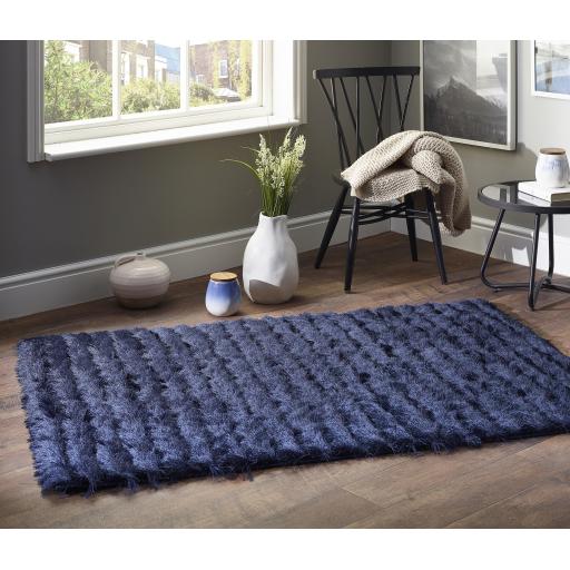 Origins Carved Glamour Navy Blue  Shaggy Rug