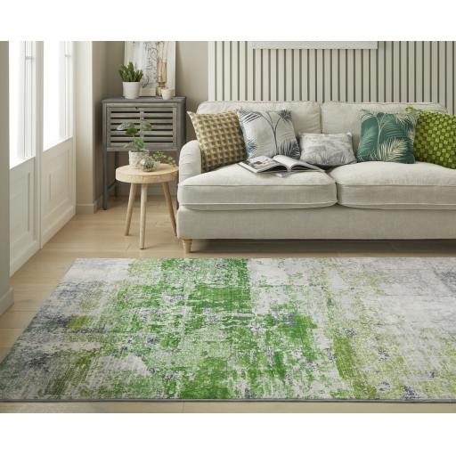 Lux Washable LUX08 Modern Abstract Non-Slip Machine Washable Rug in Ivory Green