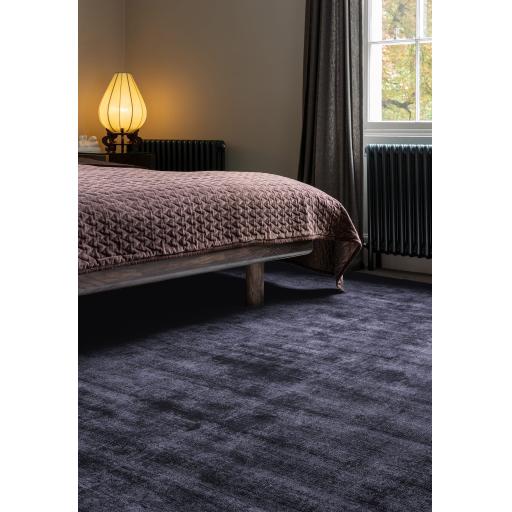 Blade Plain Silky Hand Woven Viscose Soft Shiny Rug Runner in Navy Blue