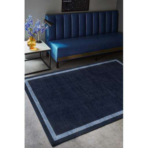 Albi Navy Blue Border Classic Plain Pure Wool Rug