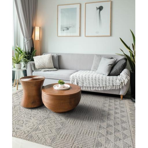 Anya ANR01 Rug Hand Made Wool Geometric Traditional Modern Bohomian Tribal Fringed  Rug in Natural