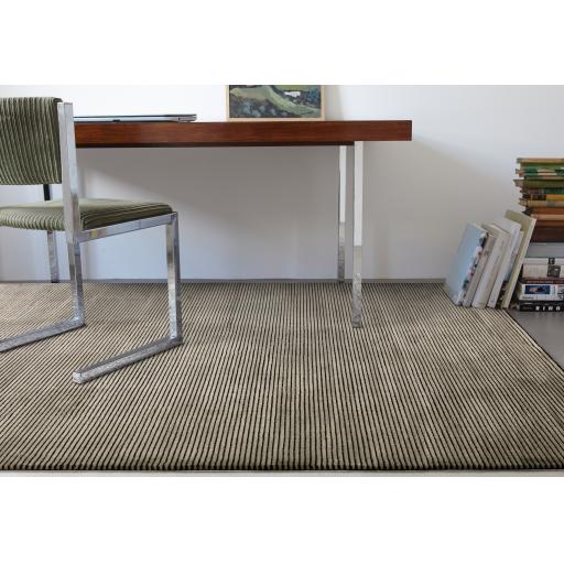 Kuza Plain Stripe Soft Silky Velvety Modern Rug in Khaki