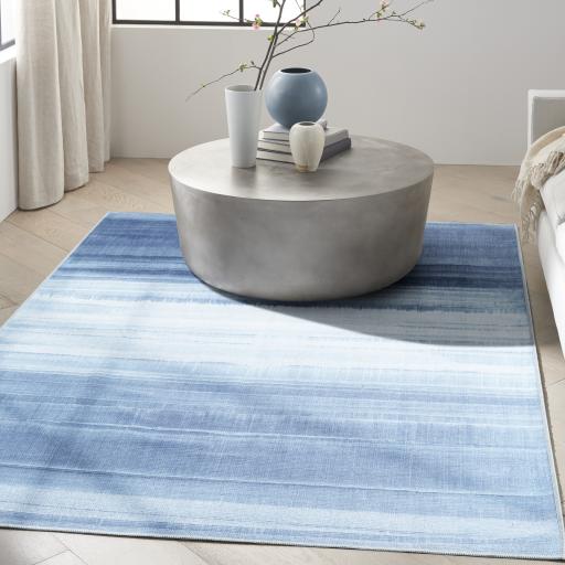 Calvin Klein LDR01 CK031 Launder Washable Flatweave Rug in Aqua Blue