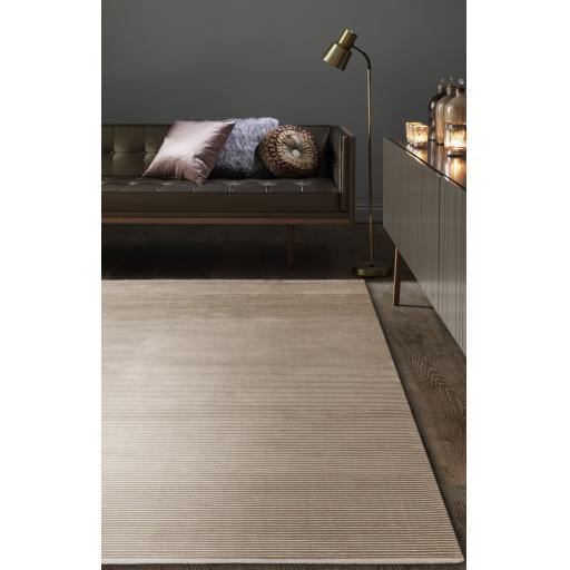 Kuza Plain Stripe Soft Silky Velvety Modern Rug in Beige