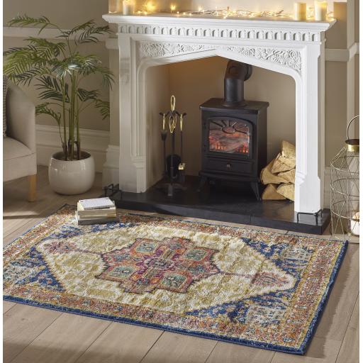 Origins Granada Traditional Bordered Rug & Hallway Runner in Amber 200 x 290 cm