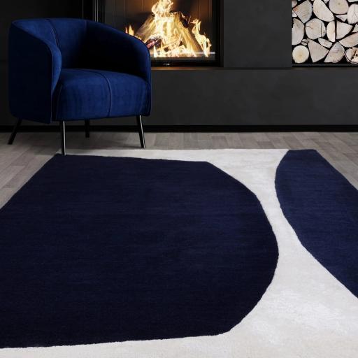 Matrix 102 Signature Modern Abstract Hand Tufted Wool Viscose Soft Silky Rug in Indigo Blue