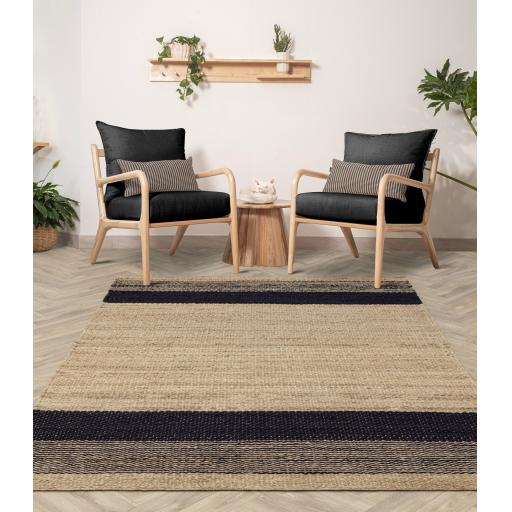 Cedar Natural Jute Hand Woven Reversible Flatweave Rug in Charcoal Natural