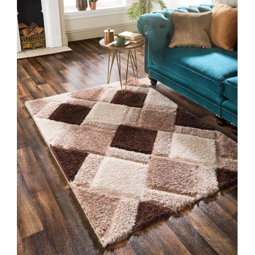 Origins 3D GEO Soft Silky Shaggy Modern Diamond Rug in Beige