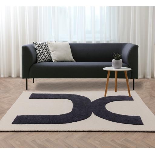 Canvas Balance 03 Modern Retro Abstract Wool Hand Tufted Cream Black Rug