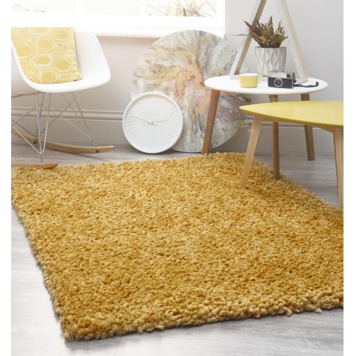 Origins Portland Modern Plain High Pile Super Soft Fluffy Shaggy Rug in Ochre Yellow