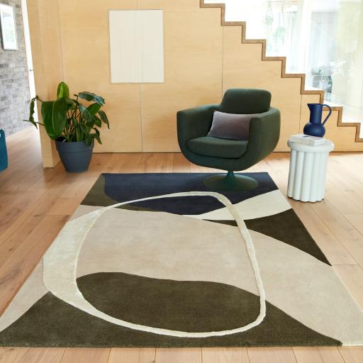 Matrix 103 Signature Modern Abstract Hand Tufted Wool Viscose Soft Silky Rug in Moss Green 200 x 300 cm