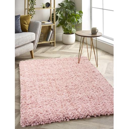 Origins Portland Modern Plain High Pile Super Soft Fluffy Shaggy Rug in Blush Pink 140 x 200 cm