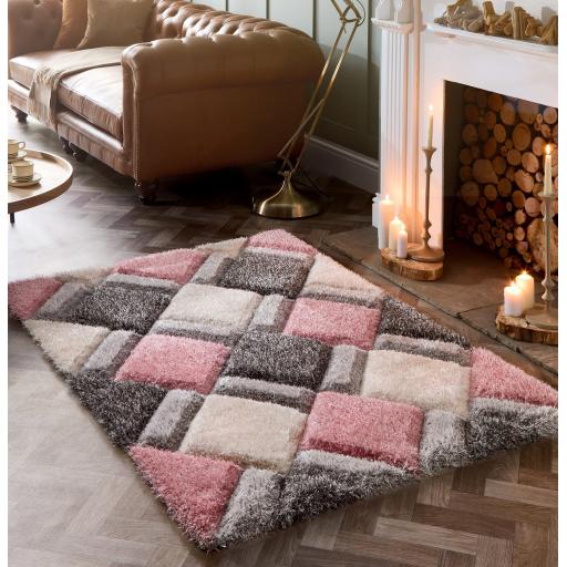 Origins 3D GEO Soft Silky Shaggy Modern Diamond Rug in Blush Pink