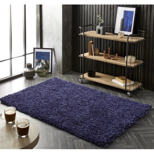 Origins Portland Modern Plain High Pile Super Soft Fluffy Shaggy Rug in Navy Blue