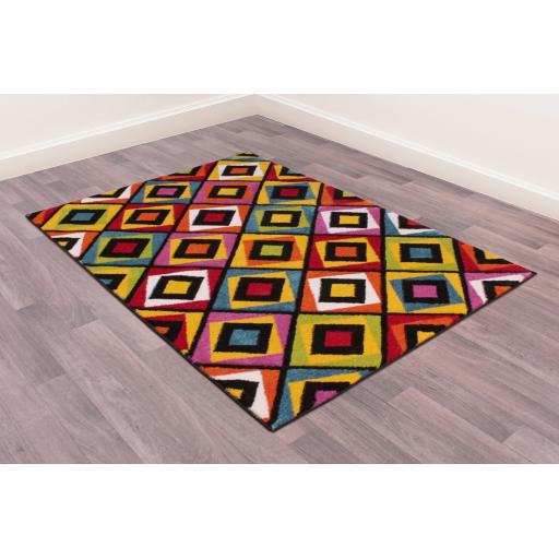 Spectra Carved Cyrstal Geometric Rainbow Bright Multi Coloured Rug Hallway Runner