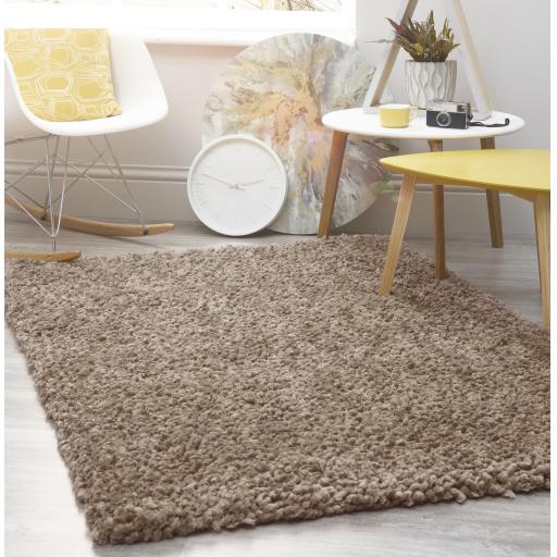 Origins Portland Modern Plain High Pile Super Soft Fluffy Shaggy Rug in Natural Brown