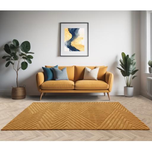 Hague Modern Hand Made Wool Rug in Ochre Yellow