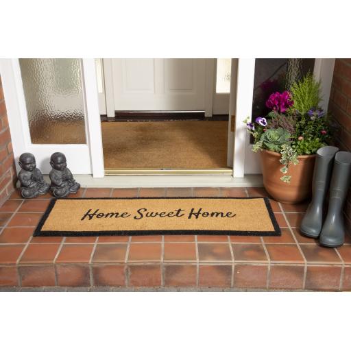 Astley 40x120cm Home Sweet Home Slogan Natural Printed PVC Backed Coir Mat