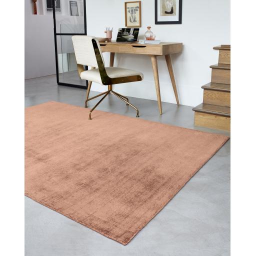 Blade Plain Silky Hand Woven Viscose Soft Shiny Rug Runner in Earth